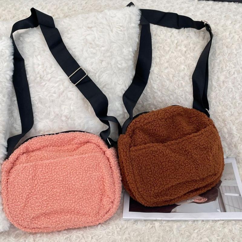 1 niche lamb wool bag fashion shoulder canvas bag breast bag shoulder strap adjustable messenger casual bag