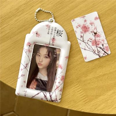 Rosa Sakura Blüten PVC Foto Kartenhalter Schlüsselanhänger 3 Zoll Kpop Idol Karte Süße Kartenmappe Trendige Geschenke für Studenten Großhandel