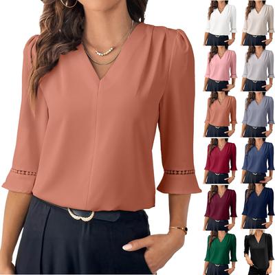 Damen Oberteile V-Ausschnitt Bluse für Arbeit und Freizeit Geeignet als Damen Langarm Oberteile und Ausgeh Tops für Damen