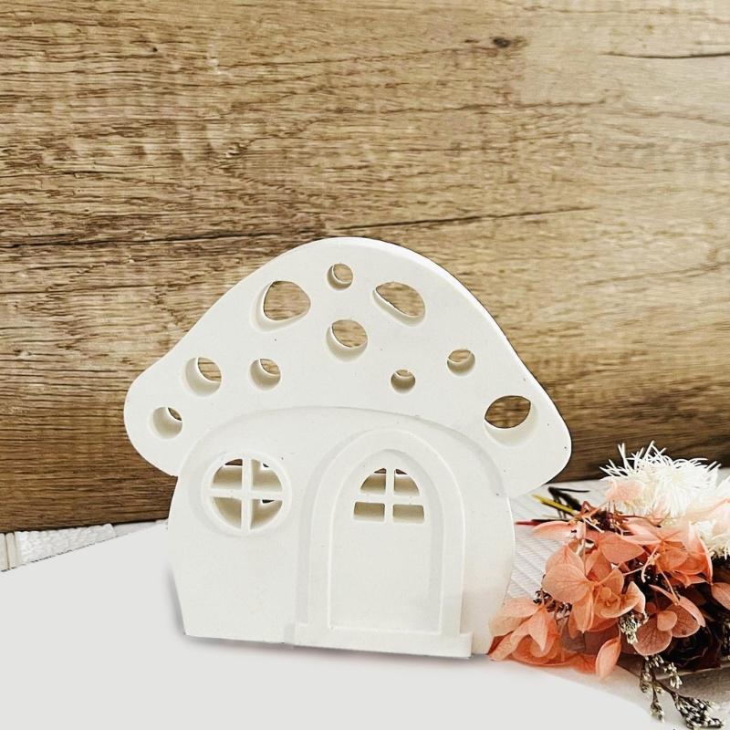 Mushroom House Candle Holder Silicone Mold 3D Houses Making Supplies Plaster Concrete Resin Candlestick Casting Molds