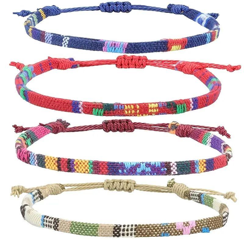 

4 шт./компл. Вощеный шнур Браслет Мужской и женский ручной работы водонепроницаемый Серфер Пляжный Цветной браслет Взрослый молодежный Браслет дружбы