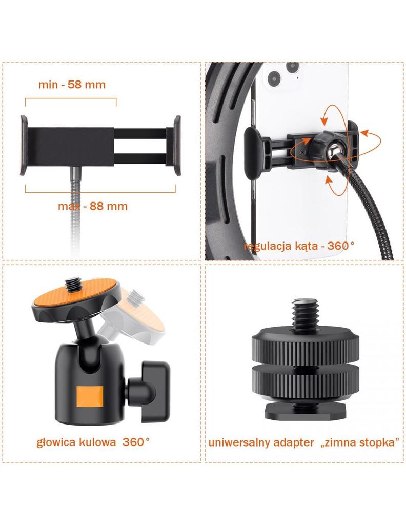 Ulanzi 2435 VIJIM K10 Tabletop RGB Ring Light with and 3 Ball Compatible Light/Desk High-Brightness Beads, HSI, CCT, FX, Modes, 360-Degree Head,