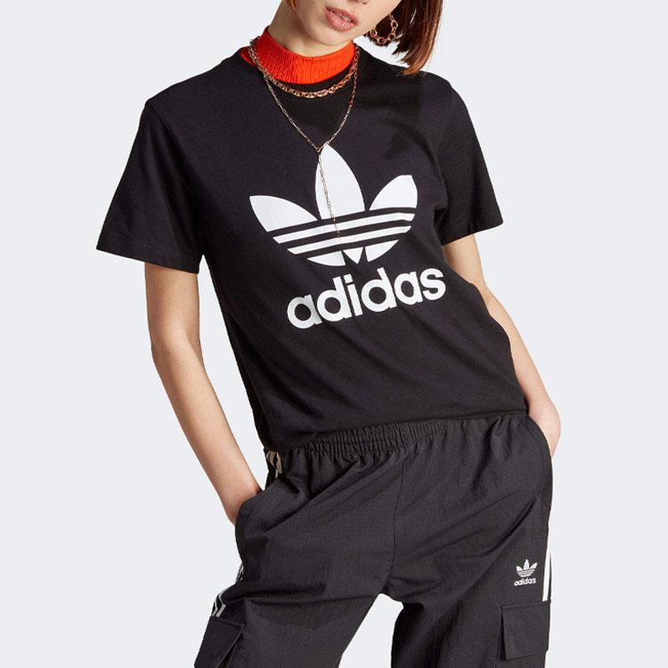 Adidas Originals Adicolor Classics Trefoil Logo Print Short Sleeve T-Shirt Women Tops Black IK4035