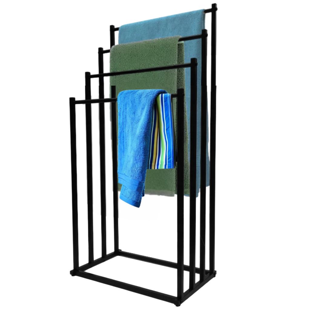 Bathroom Stand with 4 Arms, Loft Style, Black Hanger, Metal Loft Holder