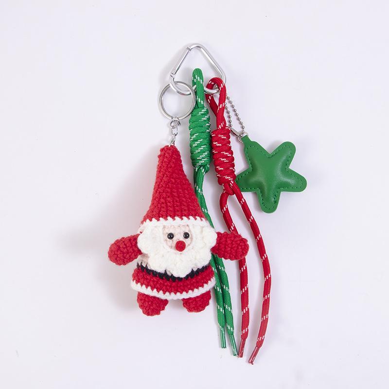 1 Piece Christmas Gifts Funny Crochet Santa Claus Doll Keychain Cute Handmade Plush Wool Knitted Santa Claus Ornament Decoration