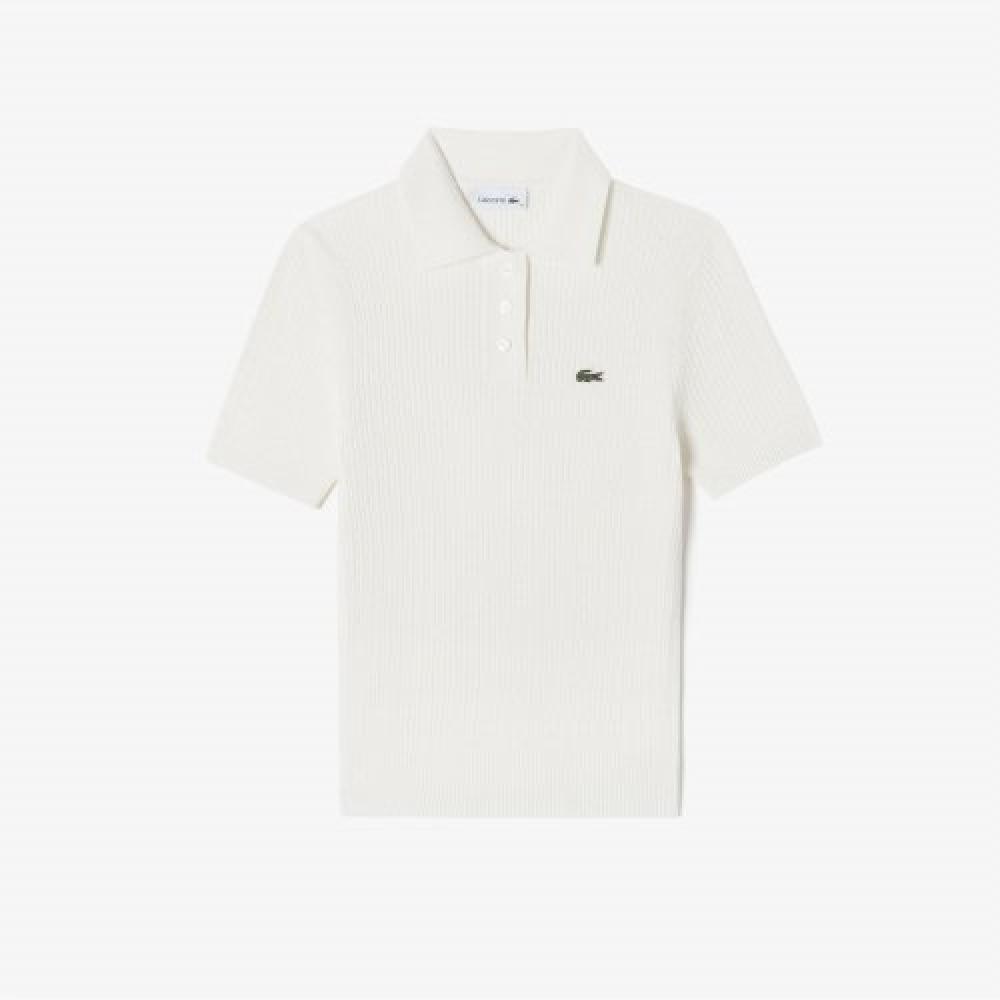 

LacoSte Women S Cable Short Sleeve Polo Sweater [off White] 036