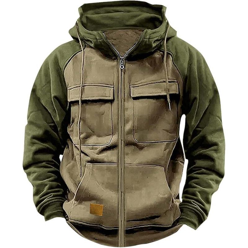Mens Hooded Solid Color Sweatshirt With Multiple Pockets Loose Fit 2025 Casual Sportwear