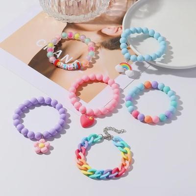 Böhmisches Rosa Herz Buchstaben & Buntes Perlenarmband Set