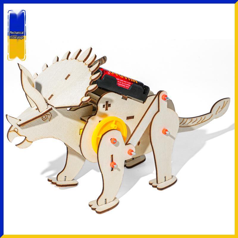Children s Creative DIY Wooden Mechanical Triceratops Model Kit