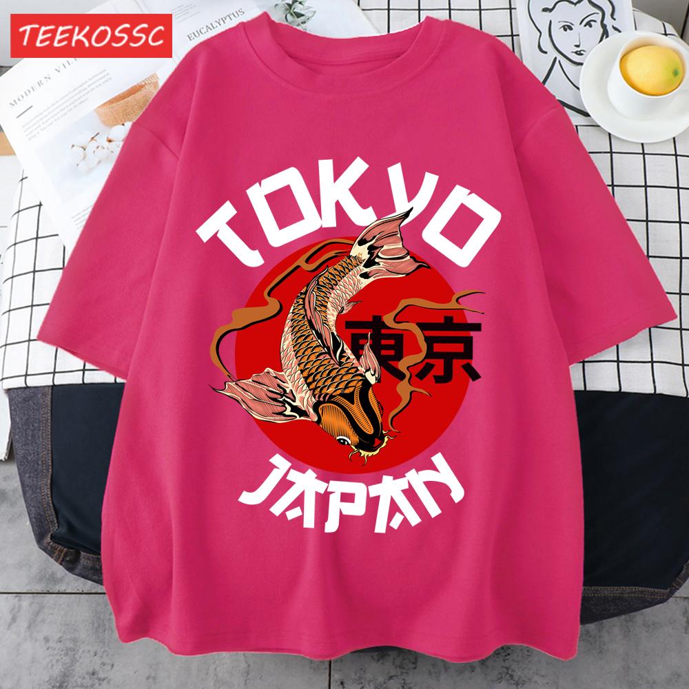 Harajuku Tokyo Japan Koi Fish Print Men T Shirts Hip Hop ONeck TShirt Soft Cotton Male Sportswear Casual Comfortable Clothes