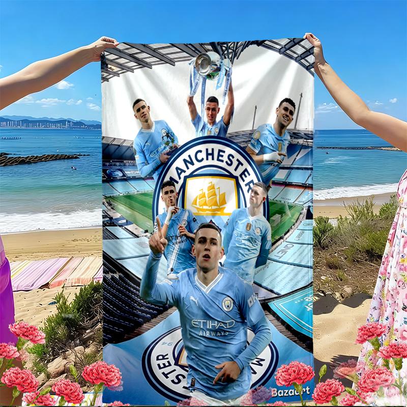 Football team City FC Print Beach Towel, Versatile Lightweight Absorbent Beach Towel for Pool Surf Yoga Bathroom, Perfect Birthday Holiday Gift