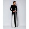 Fall Winter New European American Women's Clothing, Crew Neck Colorblock Long Sleeve High Waist Slim Elegant Vintage Evening Dress
