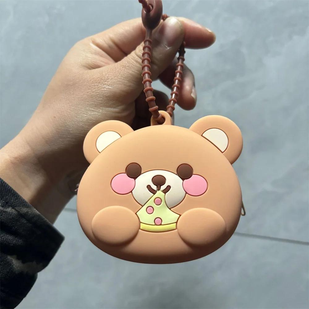 Cute Silicone Coin Purse Wallet Keychain Cartoon Cat Dogs Kids Key Wallets Portable Lipstick Earphone Storage Bag Children Gift