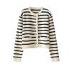 Gold Buckle Contrasting Stripe Round Neck Small Fragrance Style Knitted Cardigan Women's Spring and Autumn French Loose Short Outer Sweater Jacket