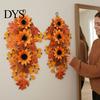 Decorative Sunflower Berries Garland Fall Maple Leaf And Teardrop Swag for Farmhouse Front Door Decor, 50x37cm Realistic Foliage Wreath Artificial