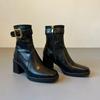 Soft-faced versatile square head high-heeled short boots women's retro thick heel thick-soled thin velvet Martin boots silent-soled thin boots