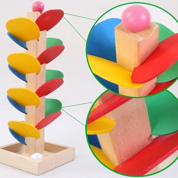 Colorful Wooden Leaf Tower Marble Game For Kids Educational Assembly Toy