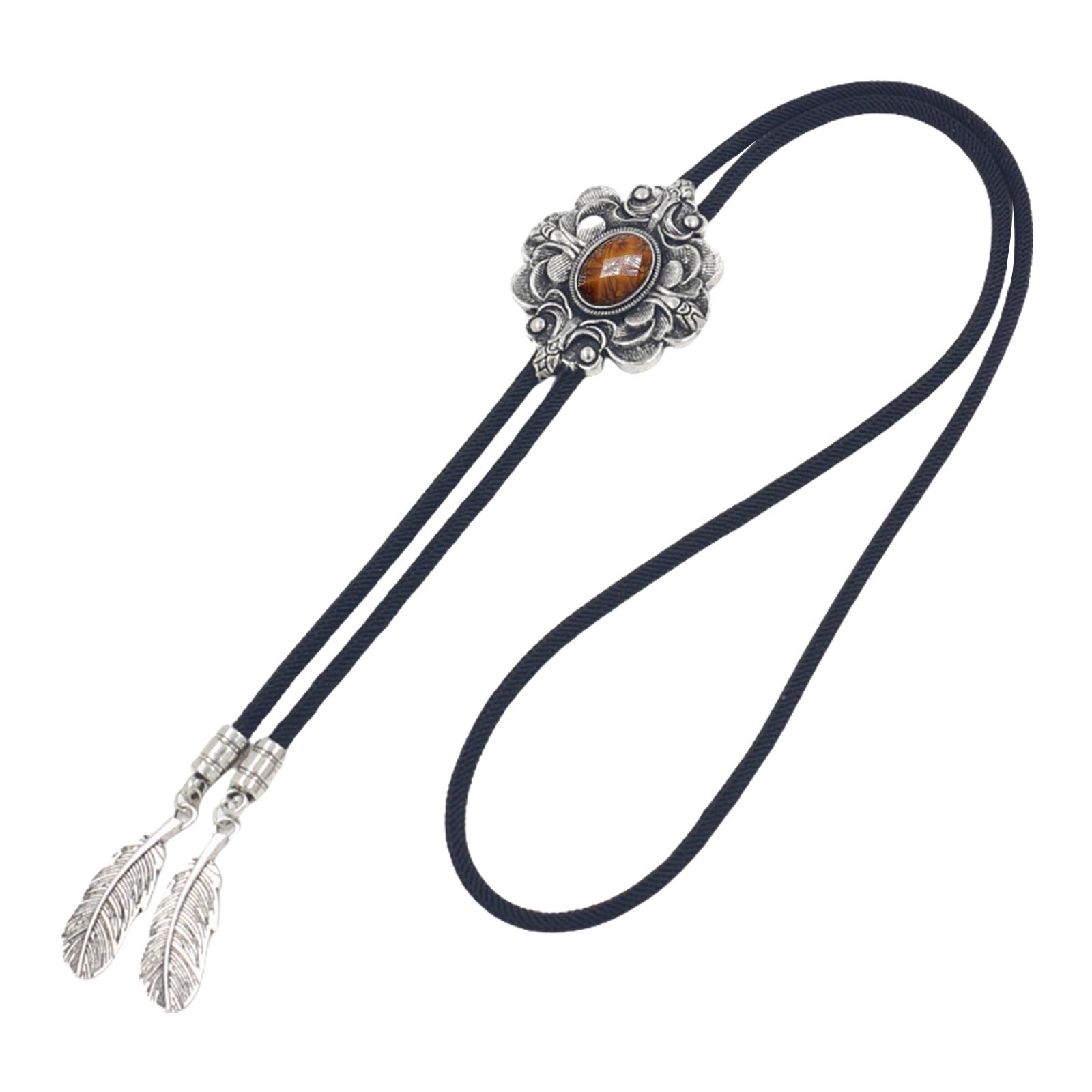 

Braided Shoestring Bolo Tie with Engraving Stone Charm Cowboy Necktie Necklace Country Style Bolo Tie Cowboy коричневий