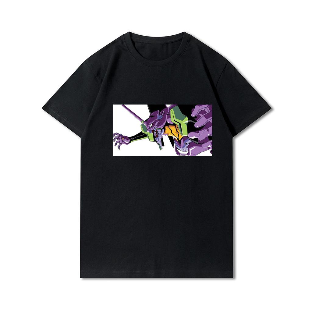 Pánská trička s potiskem Evangelion nadměrných velikostí Bavlněné topy Letní Anime Neformální Černá trička