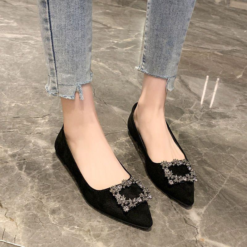 Pointed toe rhinestone single shoes women's fashion and versatile single shoes 2025 spring/summer new French soft-soled shoes for women