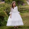 Flauschige Mädchen-Partykleider, weiße Spitze, Schleife, Bridemaid, Hochzeit, Prinzessin, Kinderkleid für Mädchen, halbe Ärmel, Geburtstagskleid, Kostüm