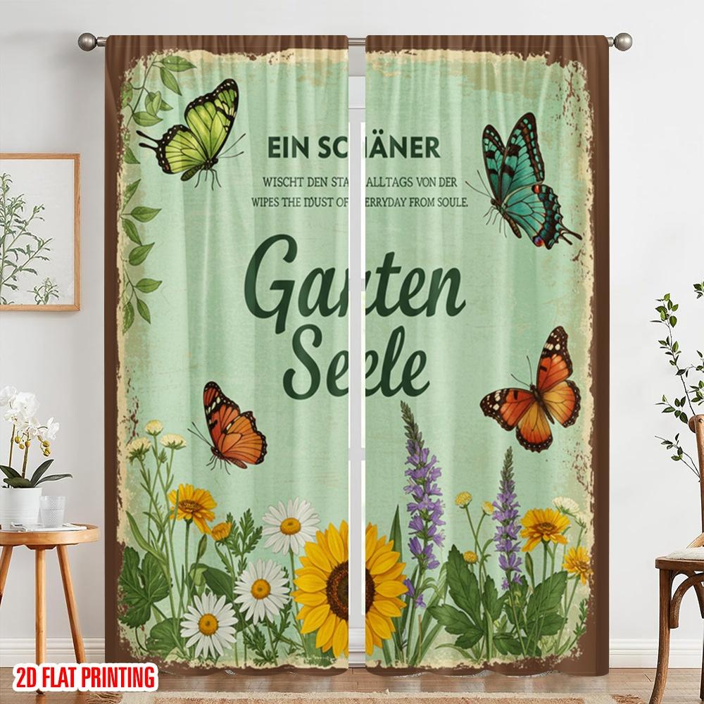 2 Stück 2D Flachdruck Partyvorhänge Schöne Garten Schmetterlinge Metallschild Polyester Ohne Strom Feiertagsdekorationen