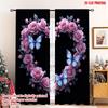 Set Of 2 Flat Printing Window Drapes Neon Heart Butterflies Roses Glow Digital Printed Polyester Birthday Party Curtain Made