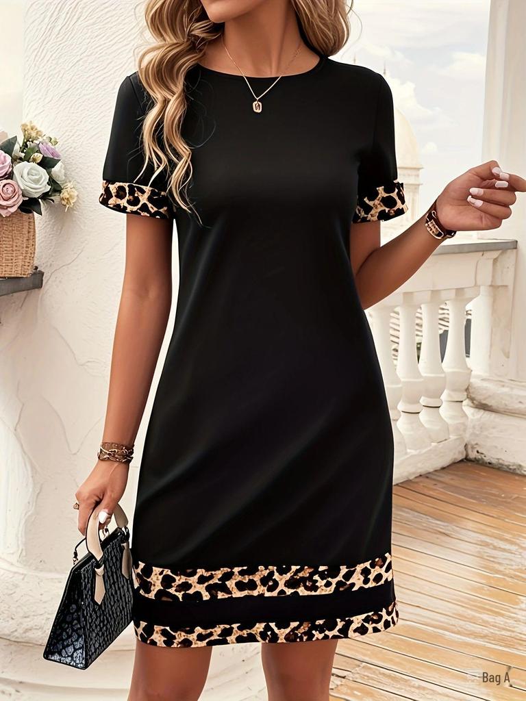 2025 Summer Leopard Print Women's Plus Size Short Sleeve Dress