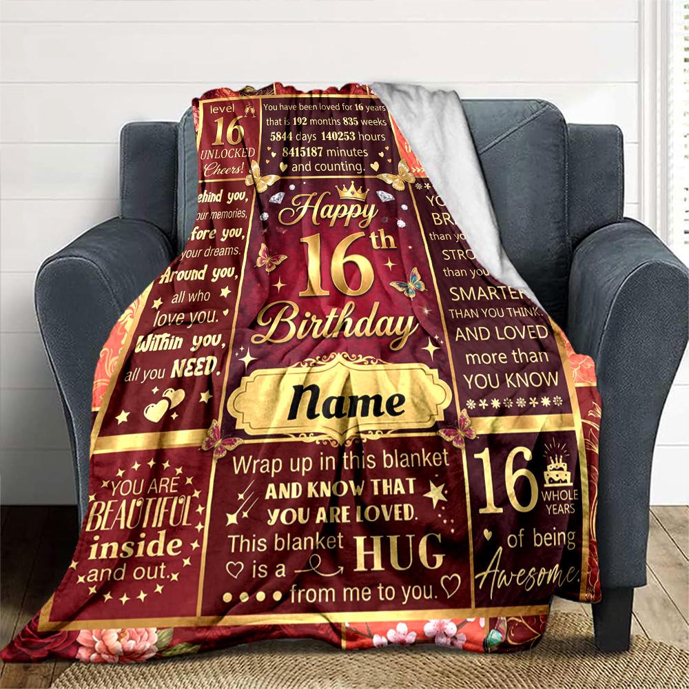 16Th Birthday Celebration Customize Your Name Blankets Comfortable Soft Lightweight Allseason Multipurpose Blanket For Picnics Sofas Offices Beds