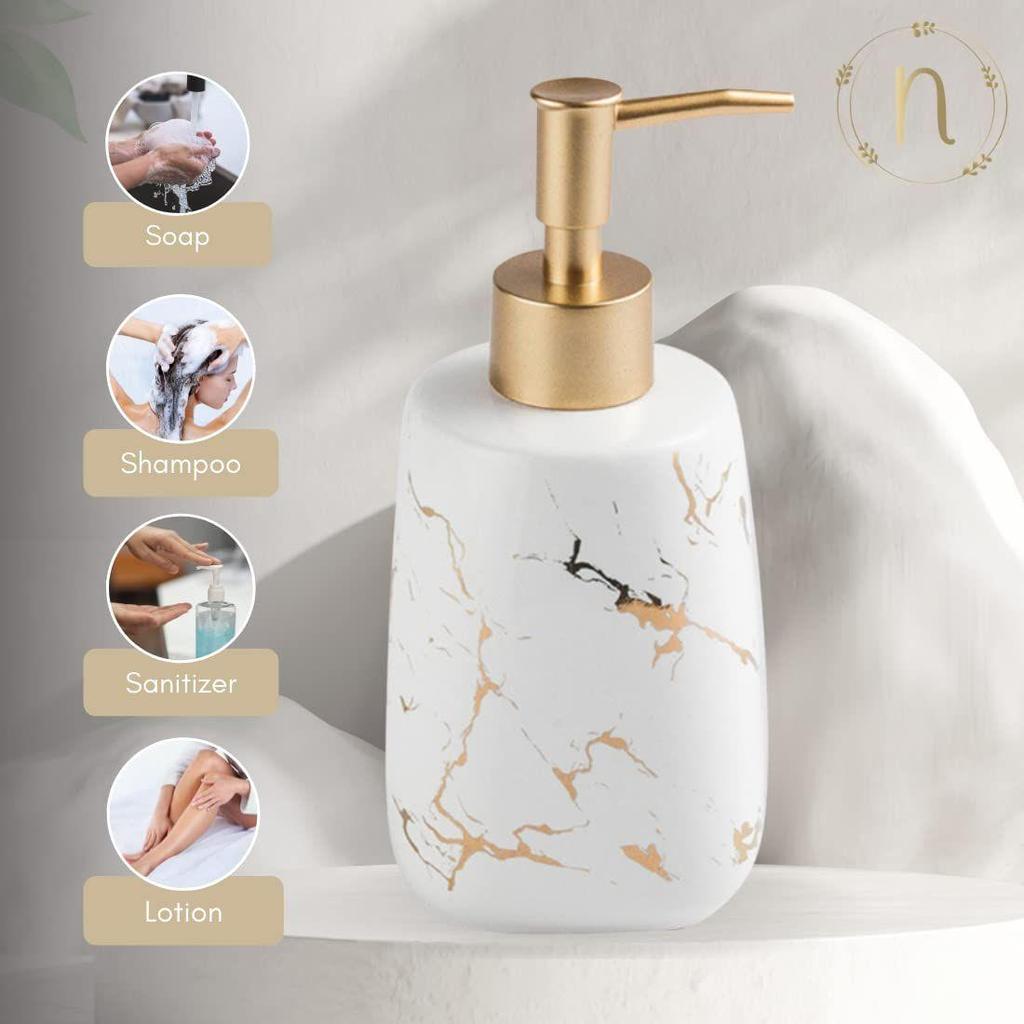 350ml Ceramic Liquid Soap Dispenser with Pump | Marble Finish Durable Handwash Dispenser for Bathroom & Kitchen