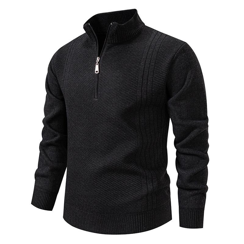 Men's Knitted Sweatshirt Long Sleeve Turtleneck Pullover Quarter Zipper Up Stand Collar Winter Fall Sweat Shirts for Men Texture Loose Pullover Tops