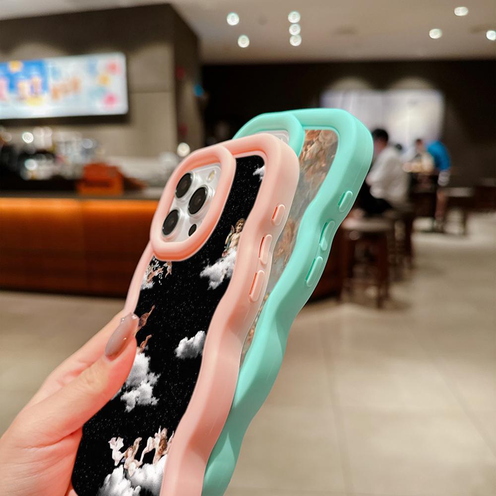 Macaron Soft TPU Phone Case for iPhone 11 12 13 14 15 Pro Max SE X Xs Max XR 6 6s 7 8 14 15 Plus Tecno Camon 19 Realme C35 Cover Ae51 Angel art design