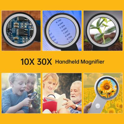 Handheld Vergrootglas 30X 10X Vergrootglas met LED-licht Opvouwbaar Handvat voor het Lezen van Volledige Boekpagina Krant Ondersteuning 3 Lichtkleuren Geweldig Cadeau voor