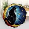 1 Stück Buntglas Schwarzkatze Design Automatischer Faltregenschirm - Tragbares 3-Fach Design mit 8-Speichen Eisenrahmen, Outdoor für Fans, Reisende, Täglichen Gebrauch,