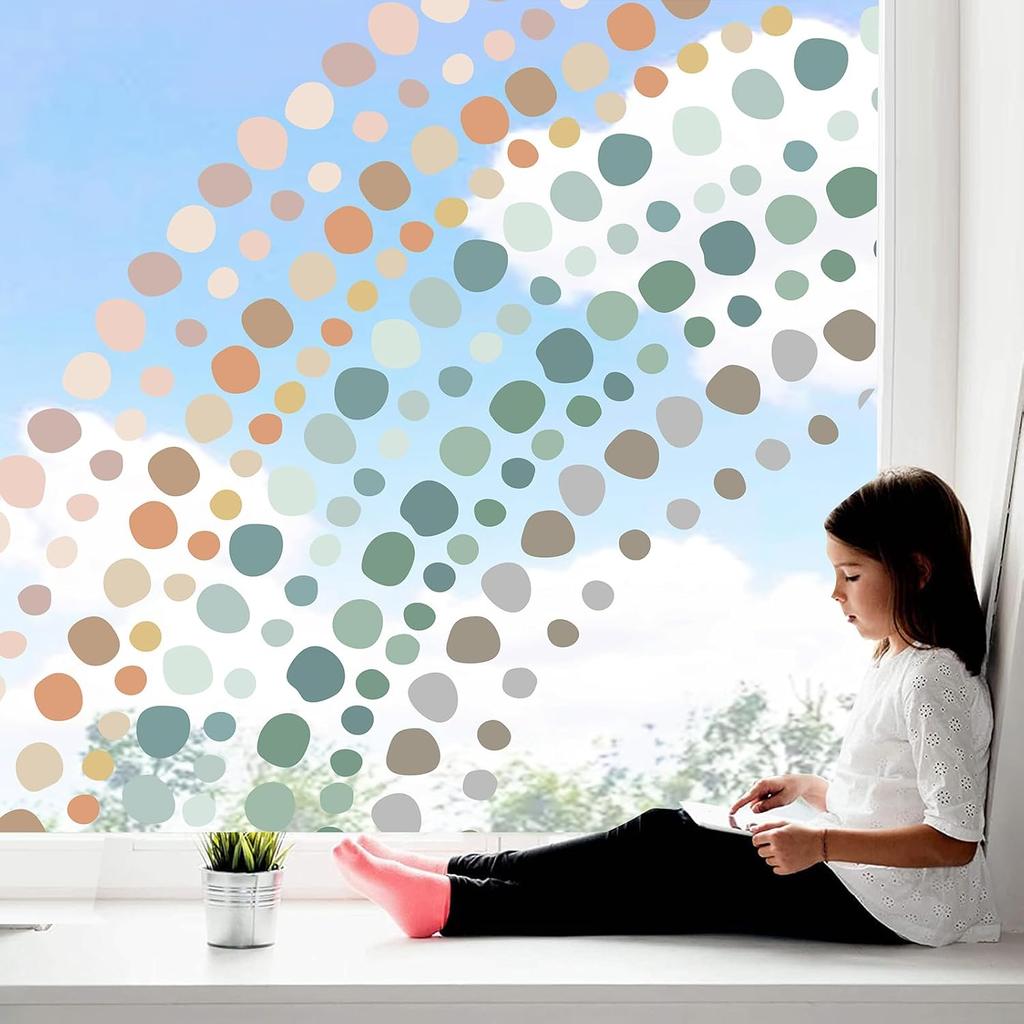 Whaline 9 Sheets Polka Dots Window Clings Back to School Colorful Circle Dots Window Stickers Large Small Round Polka Dot Double-Sided Windows Decals