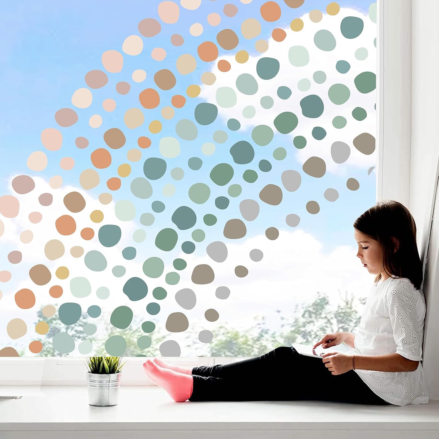 Whaline 9 Sheets Polka Dots Window Clings Back to School Colorful Circle Dots Window Stickers Large Small Round Polka Dot Double-Sided Windows Decals Boho Colors
