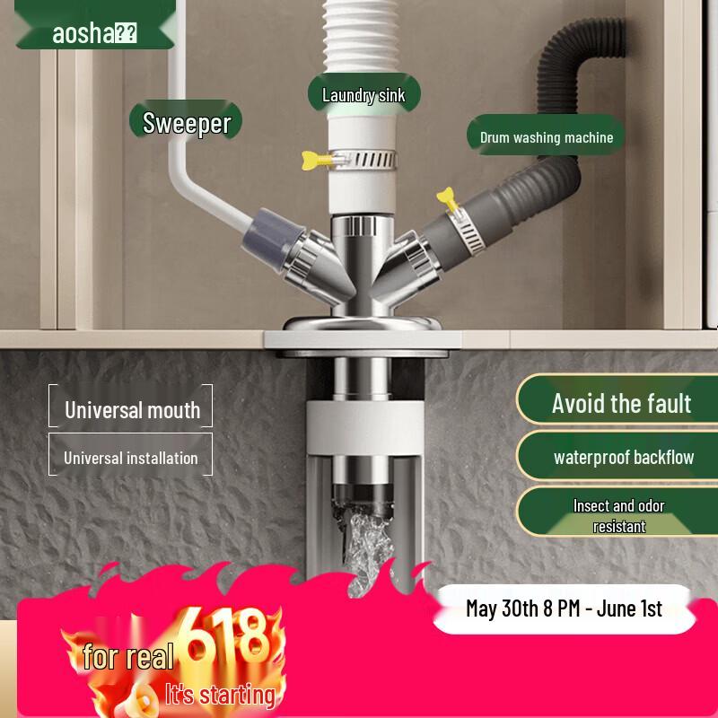 Universal Washing Machine Floor Drain Triple Connector Floor Drain