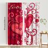 2PCS Red and White Love Curtains, Romantic Style, Bedroom and Living Room, Drawbar Pocket Decorative Curtains