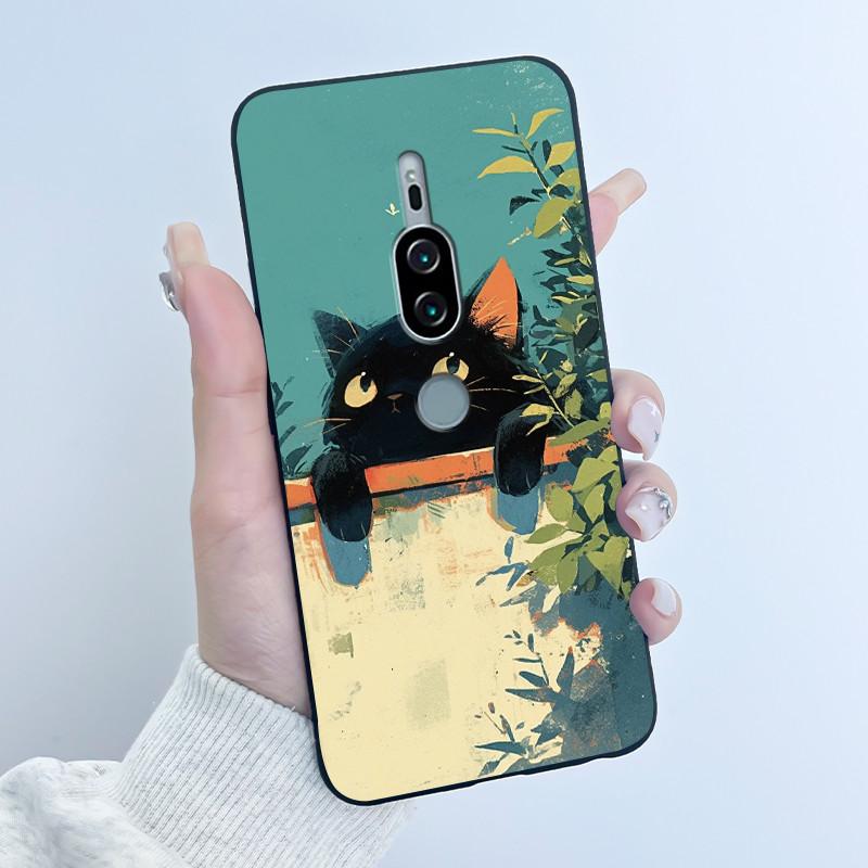 Coque Mignonne Pour Sony Xperia XZ2 Premium Fundas SO-04K SOV38 Coque Imprimée Housse de Protection Silicone Souple Dessin Animé Coque Noire