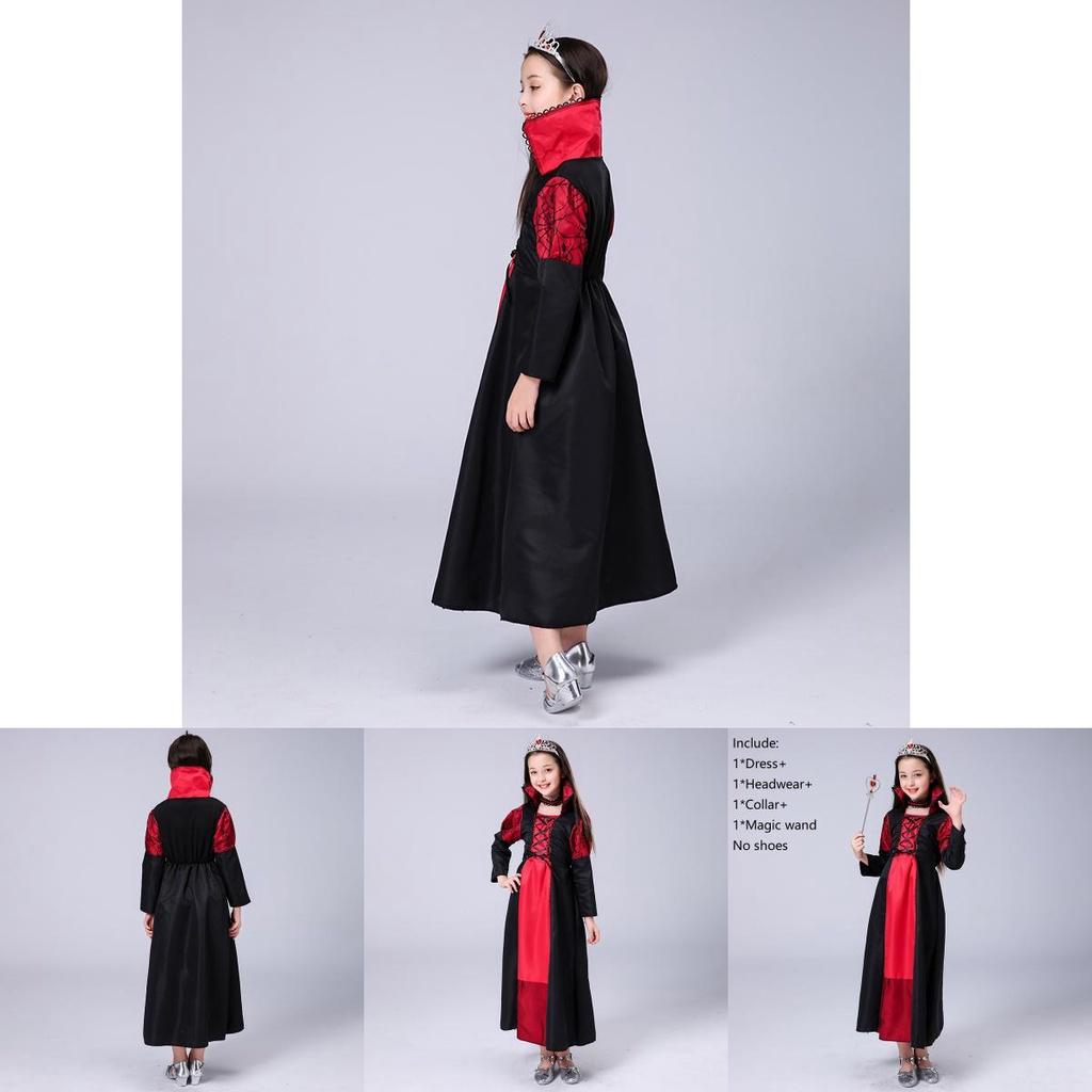 Enchanting Kids Girls Queen Costume Lace Up Witch Dress For Halloween Cosplay