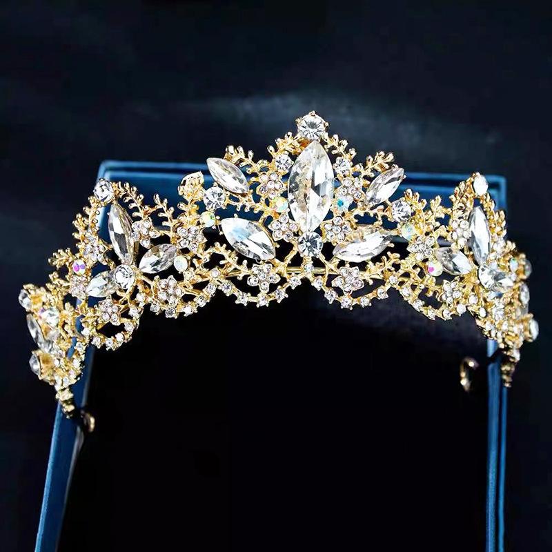 Bride's Golden Crown Tiara Rhinestone Headband European and American Wedding White Wedding Accessories Wedding Hair Accessories