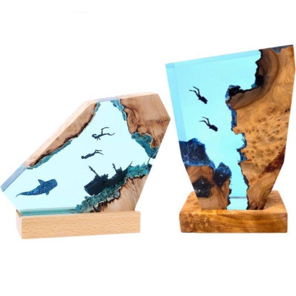 USB Charge Resin Table Light Seabed World Diving Cave Free Diving Night Light  Exploration Theme