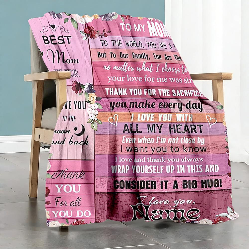 Mom Personalized Text Blanket Throw Personalized Blanket Ultra-Soft Versatile for Nap Home Decor Seaside Sofa All-Season Use