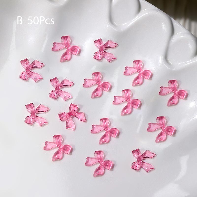 50Pcs Ice Transparent French Ribbons Colorful Resin Bowknot Charm Bowtie Jewelry Nail Art Decorations Manicure Tools Accessories