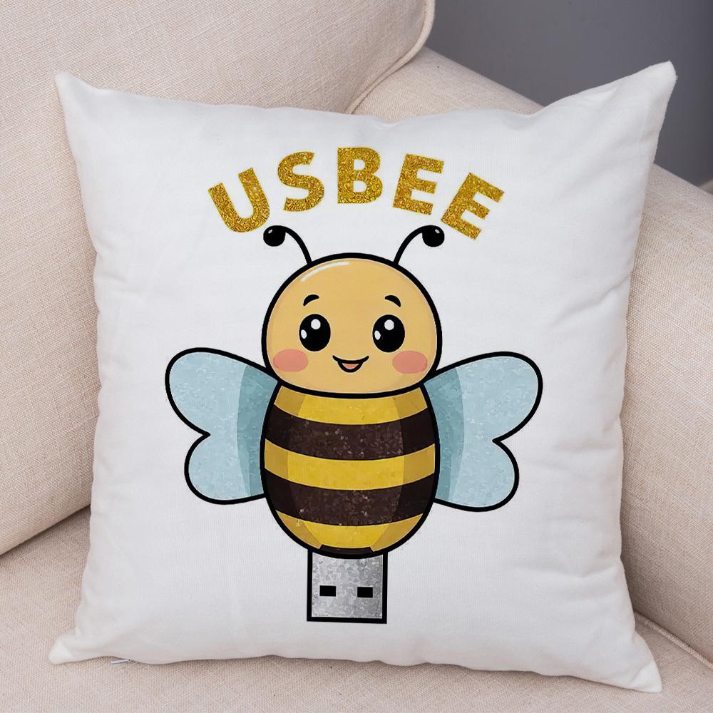 Sweet Bee Pillowcase Double Print Bee Yourself Cushion Cover Soft Plush USBee Pillowe Case for Sofa Home Car