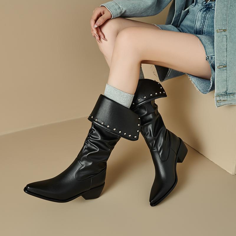 Women's low-heeled boots autumn and winter new European and American thick-heeled large-size Roman medium boots