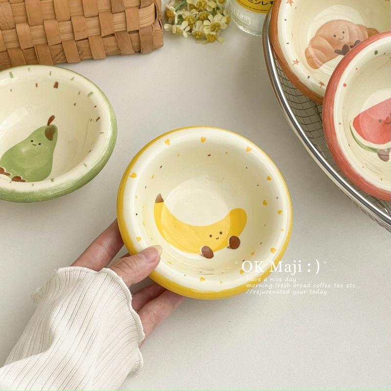 Cute Small Plate with Fruit Pattern, Underglaze Color Ceramic Sauce Plate Tomato Sauce Plate Exquisite Snack Plate