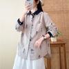 Dubbellaagse katoenen garen pure katoen revershemd, nieuwe Japanse casual stijl los en eenvoudig bloemenprint lange mouwen top voor dames