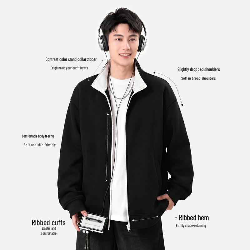 MINISO Men's Heavyweight Color Block Zip Hoodie