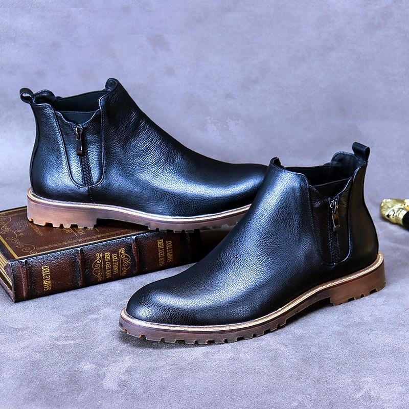 Men's Autumn Winter Genuine Leather Boots Lace-Up Shoes Men British Fashion Ankle Tooling Ankle Boots For Male Popular Men Boots